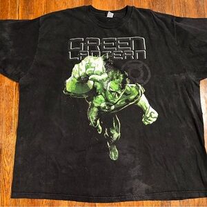 5XL Grunge Style Green Lantern Justice League Black Stained Shirt